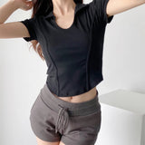 Women T-Shirt Polo Lapel Fitted Short T-shirt Short Sleeve Top