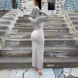 Women Dresses Women Sexy Long Sleeve Narrow Long Dress Casual Slim-Fit Hood
