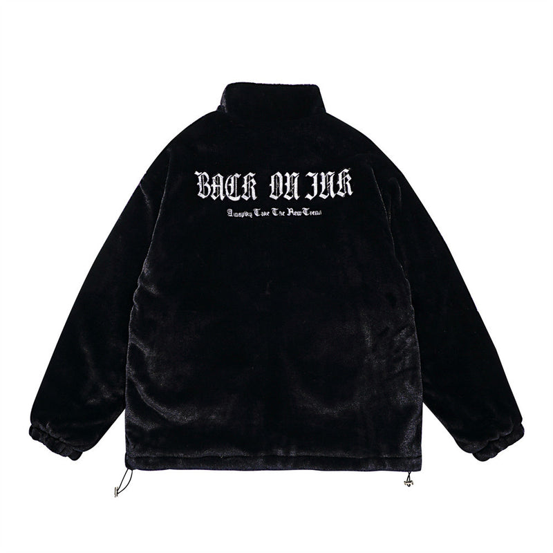Men Cotton Padded Jacket Coat Letter Embroidered Cotton Jacket Men Winter Thickening Stand Collar Baggy Coat