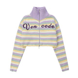 Women Sweater Stand Collar Knitted Women's Autumn Letter Sweater Coat