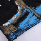 Men Denim Jacket Contrast Color Washed Denim Jacket Men's Loose Long Sleeve Jacket