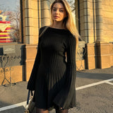 Women Sweater Dress round Neck Knitted Dress Short Skirt Slimming High Waist Long Sleeves
