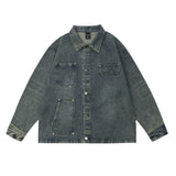 Men Denim Jacket Men's Loose Solid Color Washed Autumn Long Sleeve