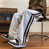Men Sweatpants Autumn Loose Striped Casual Pants Straight Wide Leg
