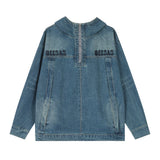 Men Denim Jacket Hooded Denim Hoodie Men's Loose Leisure Washed-out Distressed Pullover Coat Autumn