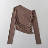 Women's T-Shirt Long-Sleeved T-shirt Women's Autumn Slim-Fit Pleated Bottoming Shirt Top