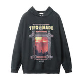 Men Hoodie Printed Hooded Pullover Men's Loose Worn Washed Old