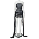 Woman Dresses Women's Spring Mesh Wrapped Chest Sheath Short Dress