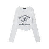 Women Long Sleeve T-Shirt Printed Small V-neck Long Sleeve T-shirt Girls' Spring and Autumn Short