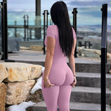 Women Jumpsuit Women's Summer Fashion Zipper Short-Sleeved Jumpsuit