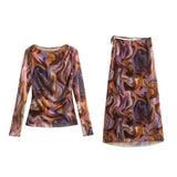 Women Skirt Women's Spring Clothing Printed Skirt Long Skirt Suit