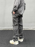 Men Sweatpants Pleated Design Braided Rope Skinny Straight Casual Trousers