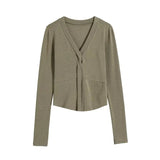 Women T-Shirt V-neck Solid Color Bottoming Shirt Women's Autumn Winter Coat