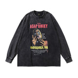Men Long Sleeve Shirt Rocky Printed Washed Long Sleeve Bottoming T-shirt Men and Women Ins