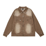 Men Denim Jacket Men's Personality Cat Raw-Cut Edges Stitching Loose Jacket
