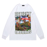 Men Long Sleeve Shirt Gothic Style Printed Sweater Men's and Women's Hip Hop Retro Long Sleeve T-shirt
