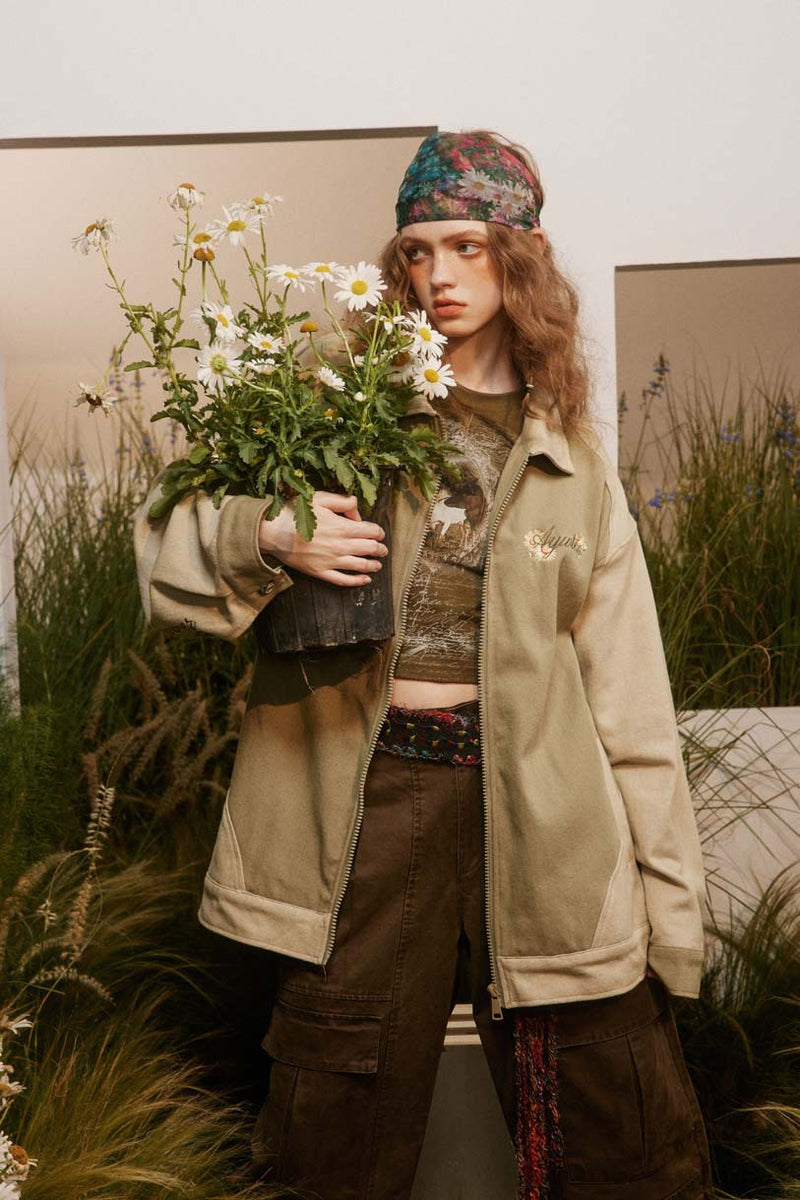 Unisex Jacket Autumn Flower Embroidery Coat Women's Clothing