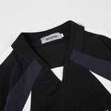 Men Hoodie Color Contrast Patchwork V-neck Pullover Sweater Racing Suit