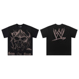 Travis Scott T-Shirt Travis Scott x WWE Flame Skull Letter Print SAGE THE STAGE Short Sleeve T