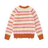 Women Sweater Autumn Girls Loose Striped Contrast Color Knitwear