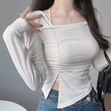 Women Long Sleeve Shirt Woman Square-Neck Bottoming Shirt