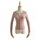 Women T-Shirt Top Women V-neck Single Breasted Long Sleeve Cardigan T-shirt