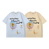 Men T Shirt Floral Print Short-Sleeved T-shirt Men and Women Couple Loose