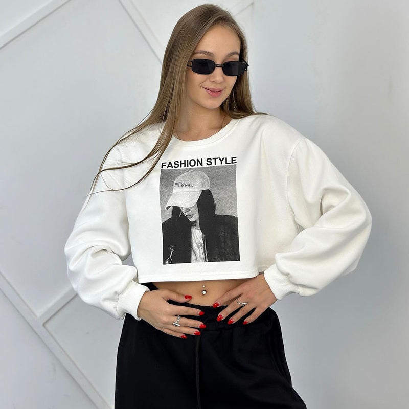 Women Sweatshirt Printed Sweater Coat Female Spring and Autumn round Neck