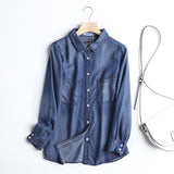 Women T-shirt Denim Shirt Female Loose Casual Long Sleeves