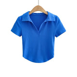 Women T-Shirt Summer Polo Lapel Short Sleeve T-shirt