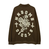 Men Hoodie Printed Sweater for Boys Spring and Autumn Half Zipper Casual