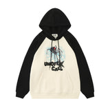 Men Hoodie Spider Web Embroidered Letters Hooded Pullover