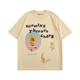 Men T Shirt Floral Print Short-Sleeved T-shirt Men and Women Couple Loose