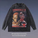 Men Long Sleeve Shirt Rodman Printed Autumn Men's Bottoming Worn Looking Washed-out Long Sleeve T-shirt