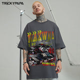Men's T Shirt Retro Racing Short Sleeve Men's and Women's Hiphop Loose T-shirt