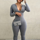 Women Jumpsuit Tight Sports Long Sleeve Zipper Sexy Jumpsuit