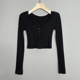 Women Long Sleeve Shirt U Collar Top Women's Short Long Sleeve Bottoming Shirt