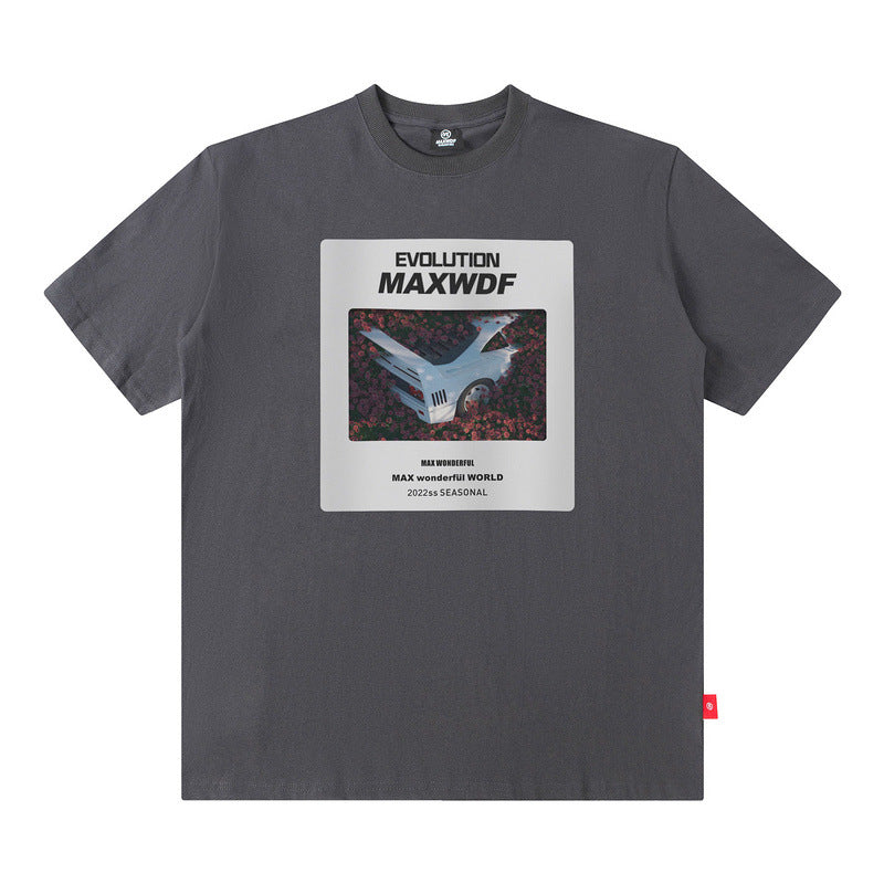Men T Shirt Street Car Printed Short-Sleeved T-shirt Men's Summer Couple