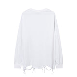 Men Long Sleeve Shirt Solid Color Distressed Bottoming Long Sleeve T-shirt Men's Loose All-Matching