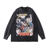 Men Long Sleeve Shirt Printed Distressed Bottoming Long Sleeve T-shirt Men and Women Washed
