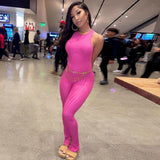 Women Jumpsuit Summer Fashion Sexy Backless Lace up Solid Color Jumpsuit