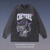 Men Long Sleeve Shirt Vintage Washed and Worn Long Sleeve T-shirt Male and Female Trendy Brand Loose