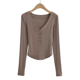 Women T-Shirt Top Hot Girl Slim-Fit Short Long Sleeve T-shirt Top