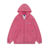 Men Hoodie Star Loose Wash Men's Autumn and Winter Zipper Cardigan Outerwear
