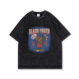 Men T Shirt Vintage Washed and Worn Casual Short Sleeve T-shirt