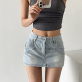 Women Skirt Summer Vintage High Waist Denim Skirt