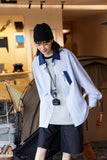 Unisex Jacket Fall Color-Blocking Striped Style with Pockets Shirt Women's Clothing