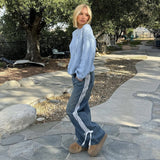Women Cargo Pants Autumn and Winter Wide-Leg Jeans Striped Loose