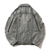 Men Denim Jacket Washed and Worn Denim Jacket Men Baggy Coat