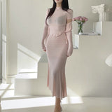 Women Long Sleeve Shirt Long Sleeve Cardigan Jacket Fishtail Skirt